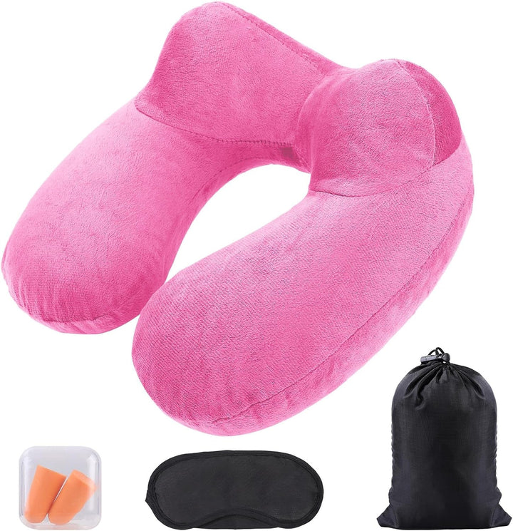 Aiqinu Pernă gonflabilă pentru gât Pernă de călătorie, Compact Quick Neck Pillow gonflabil cu capac de pernă lavabil pentru călătorii cu mașina, avionul, trenul, biroul, familia