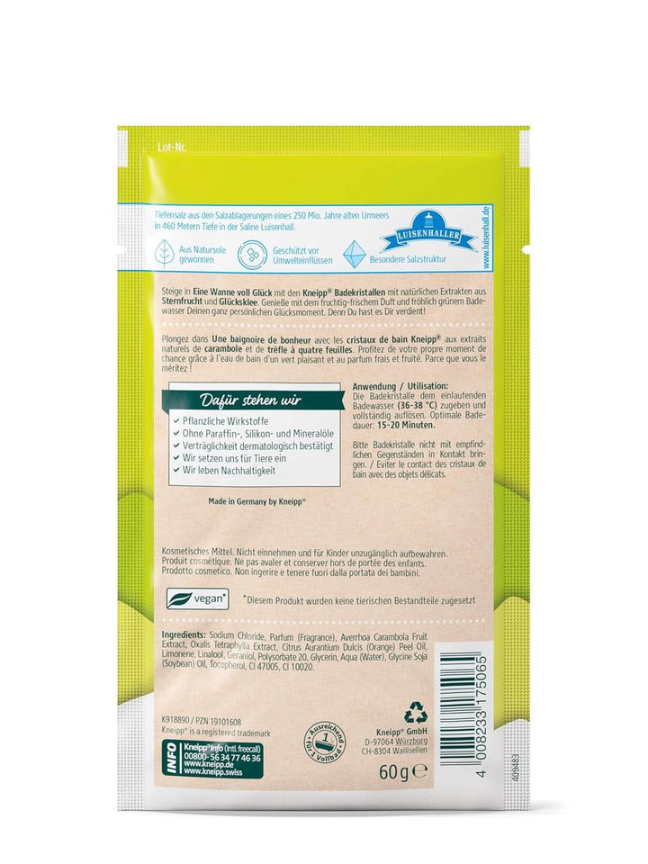 Kneipp, cristale de baie, cu extracte naturale din fructe de stea și trifoi norocos, cu o proporție mare de sare Luisenhaller, 60 grame
