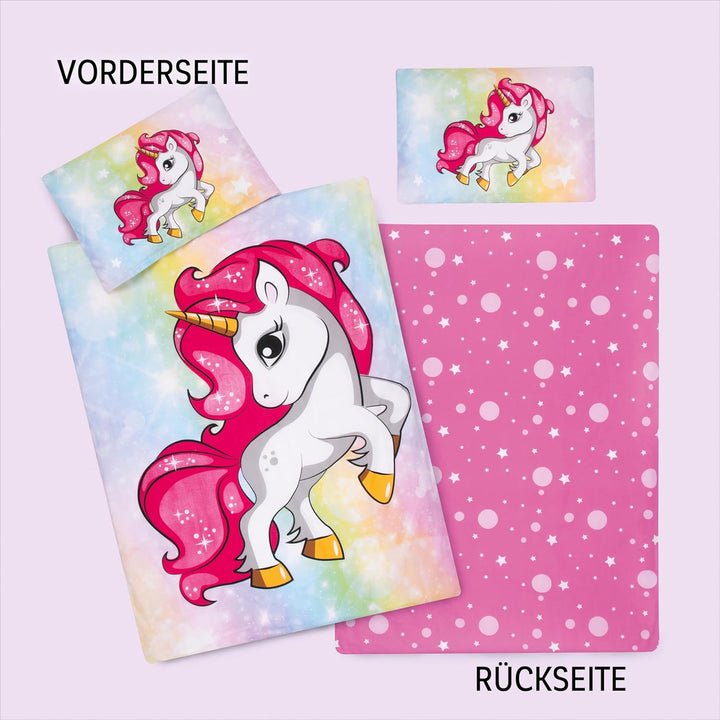 Einhorn Kinderbettwäsche 100X135Cm 40X60Cm [NEU 2023] 100% Baumwolle, Unicorn, Bettwäsche Pferde, Baby Bettwäsche, Mädchen Bettwäsche