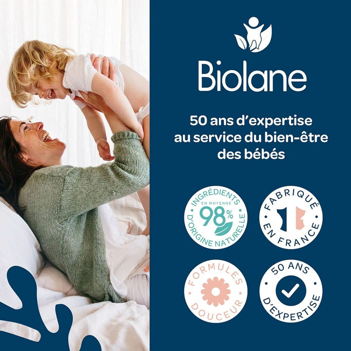 BIOLANE - Babytücher Für Gesicht Und Hände – 6 Packungen – 384 Tücher (6 X 64 Cm) – Reinigt Und Schützt – Toilette – Hyppoallergen – Für Empfindliche Haut – 97% Natürliche Inhaltsstoffe – Hergestellt