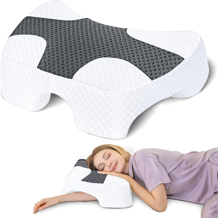 SAHEYER Pernă pentru dormit lateral cu braț, pernă ortopedică ergonomică, pernă din spumă de memorie pentru gât și umăr, pernă pentru gât cu brațe multiangulare pentru multe poziții de dormit (alb)