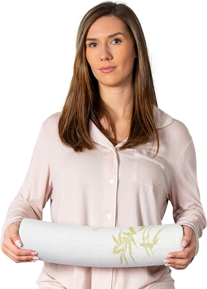 Rulou pentru gât Milliard Visco foam cu husă lavabilă, certificat Oeko-Tex, duritate medie, 10X43 cm, perfect pentru alergici, pernă de călătorie, pernă rotundă pentru gât, rulou de poziționare, rulou pentru genunchi
