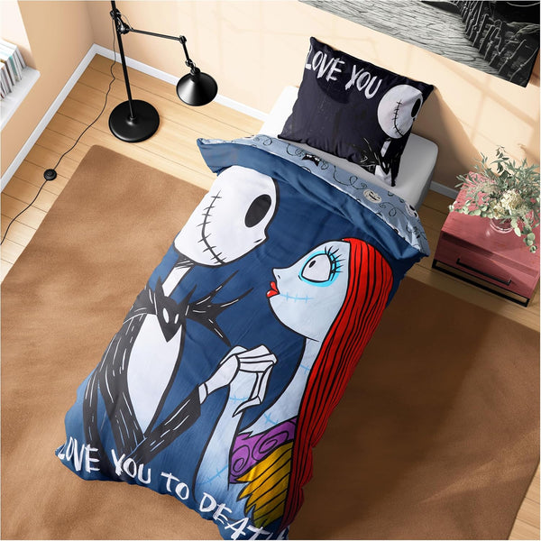 Stitch Bettbezug Set Für Mädchen & Teenager, Kinder Bettwäsche - Verschiedenen Größen (Schwarz Jack Sally Einzel)