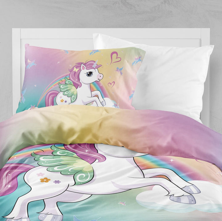 DJDEA Kinderbettwäsche 100X135 Cm Weich Mikrofaser 2-Teiliges Bettwäsche Mädchen Atmungsaktiv Bedrucktes Bettwäsche Einhorn Mit Kissenbezug 40X60Cm