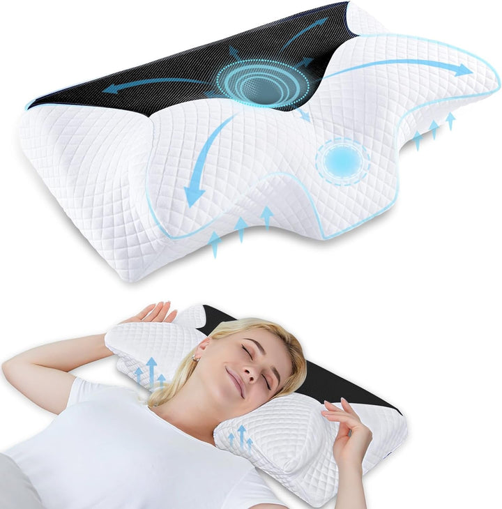 Pernă ortopedică din spumă de memorie pentru susținerea gâtului pernă pentru coloana cervicală Pernă ergonomică pentru dureri de spate, laterale și abdominale, 70X40X8.5/14Cm