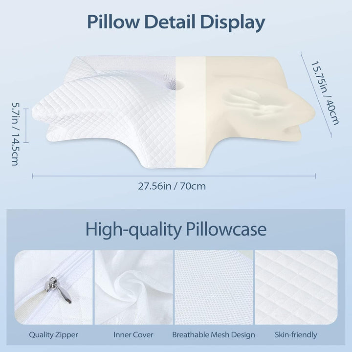 Pernă ortopedică din spumă de memorie pentru susținerea gâtului pernă pentru coloana cervicală Pernă ergonomică pentru dureri de spate, laterale și abdominale, 70X40X8.5/14Cm