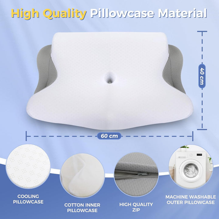 SAHEYER Pernă pentru gât, 2 în 1 Pernă ergonomică pentru susținerea gâtului și pernă pentru rularea gâtului, pernă ortopedică pentru dormitul lateral, pernă din spumă de memorie pentru dormitul lateral, dorsal și abdominal