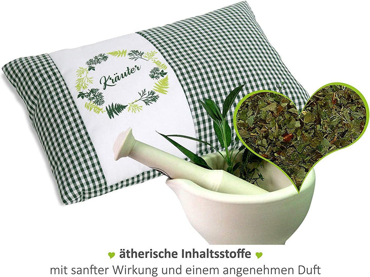 Gözze - Pernă parfumată cu ierburi, umplutură din amestec de ierburi 200G, capac din bumbac 100%, 30 X 20 Cm - Verde carouri