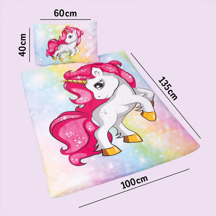 Einhorn Kinderbettwäsche 100X135Cm 40X60Cm [NEU 2023] 100% Baumwolle, Unicorn, Bettwäsche Pferde, Baby Bettwäsche, Mädchen Bettwäsche