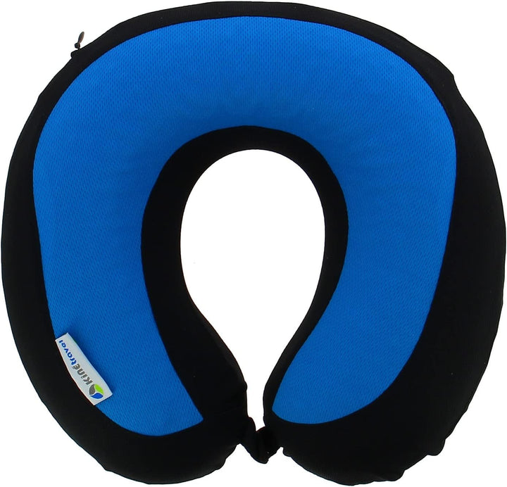Kine Travel 169803 Pernă de gât cu gel, pernă de călătorie ergonomică, aprobată de fizioterapeut, negru și albastru