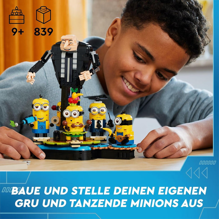 LEGO I - Pur și simplu Incorigibil 4 Gru și Minionii Cărămizi, personaje de film de jucărie dansatoare pentru a construi, juca și expune, cadou pentru băieți și fete 75582