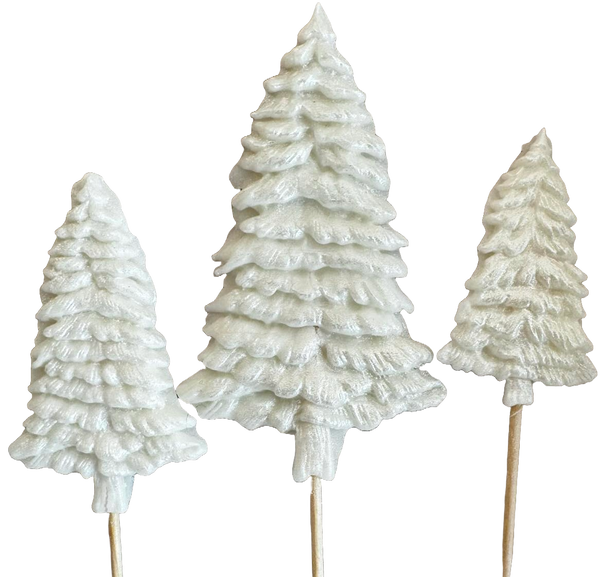 Set of 3 edible decorations of sugar, winter fir trees