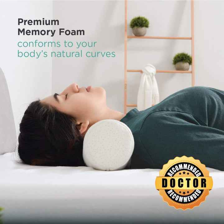 Rulou pentru gât Milliard Visco foam cu husă lavabilă, certificat Oeko-Tex, duritate medie, 10X43 cm, perfect pentru alergici, pernă de călătorie, pernă rotundă pentru gât, rulou de poziționare, rulou pentru genunchi