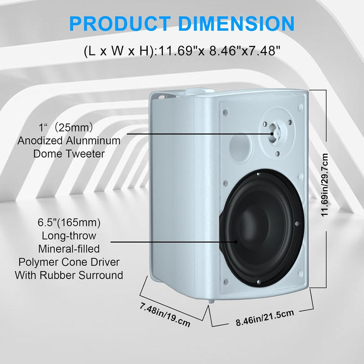 STUDIOFINIX 6,5 Zoll 400 Watt Wasserdicht Außenlautsprecher Outdoor-Lautsprecher 400W/Paar, Heavy Duty ABS Material Für Patio Home Garage Poolside(Weiß)