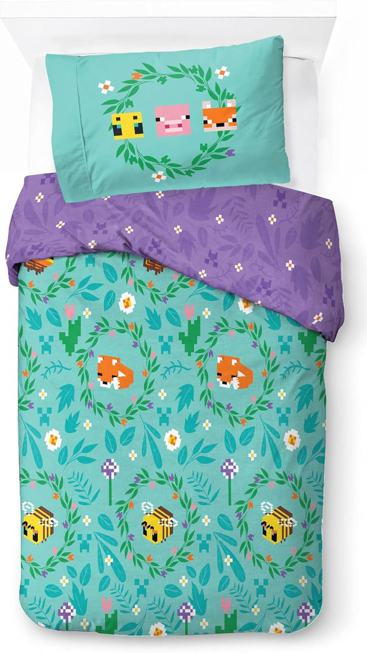 Jay Franco Disney Lilo Und Stitch Blumige Bettwäsche Für Eine Person – Kinderbettwäsche Set Inklusive 50 X 70 Cm Kopfkissenbezug, Maschinenwaschbare Baumwollbettwäsche