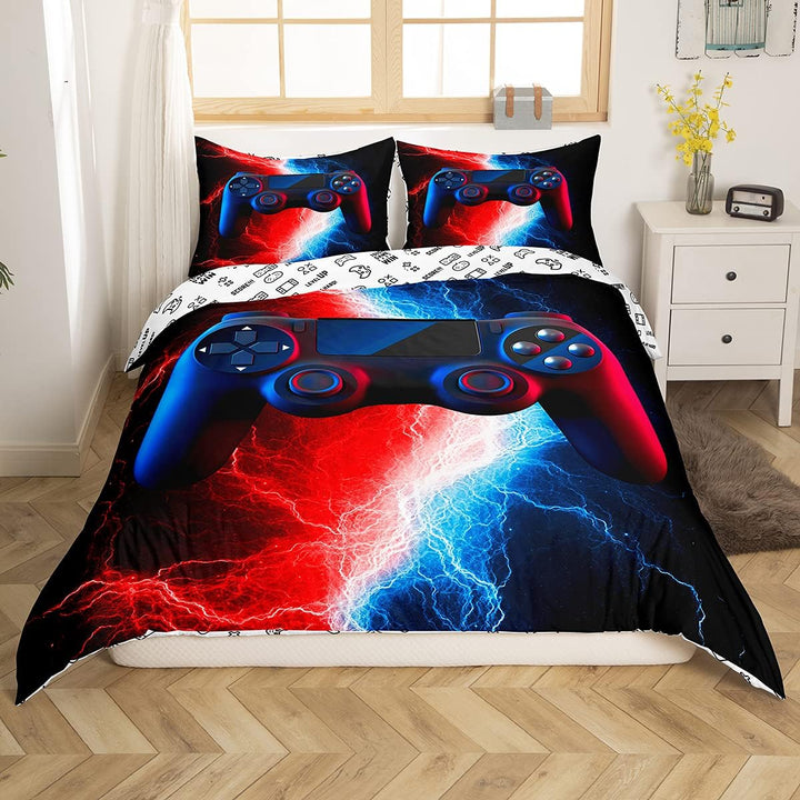 Gamer Bettwäsche Sets Für Jungen 155X220,Gaming Bettbezug Kinder Teens Männer Videospiel Zimmer Dekor Reversible Gaming Tröster Abdeckung Grün Retro Game Controller Bettbezug Weicher Luxus 2 Stücke