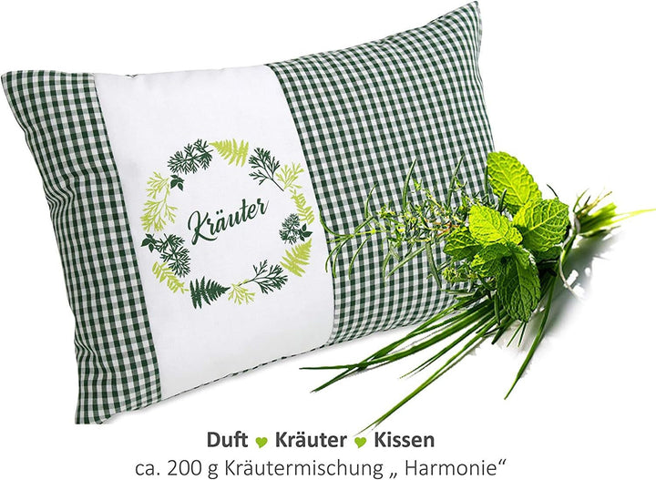 Gözze - Pernă parfumată cu ierburi, umplutură din amestec de ierburi 200G, capac din bumbac 100%, 30 X 20 Cm - Verde carouri
