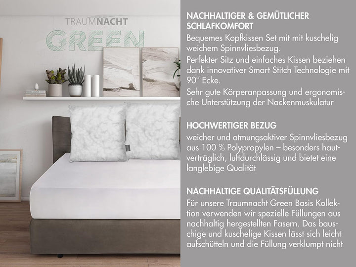 Traumnacht Green Basic Pillow Set format din două perne 80 X 80 Cm, certificat Oeko-Tex, produs în conformitate cu standardul de calitate german