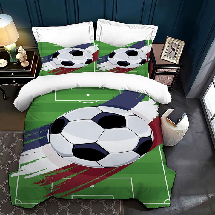 Fußball Kinderbettwäsche 135X200,3D Fußball-Motiv Jungen Teenager Sport Bettbezug-Set,Blau,Grün Weicher Bequemer Bettbezug Für Erwachsene Und Kinder (Blau, 135 X 200 Cm)