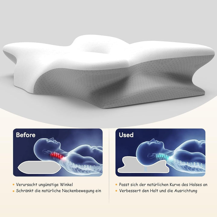 Pernă cervicală din spumă de memorie ergonomică pentru gât cu capac detașabil, lavabil, pentru somn ortopedic, dureri de gât și dureri abdominale (55X35X13 Cm)