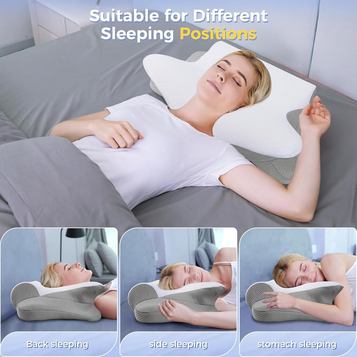 SAHEYER Pernă pentru gât, 2 în 1 Pernă ergonomică pentru susținerea gâtului și pernă pentru rularea gâtului, pernă ortopedică pentru dormitul lateral, pernă din spumă de memorie pentru dormitul lateral, dorsal și abdominal