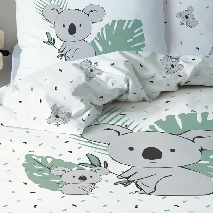 Koala Bettwäsche 135X200 Flanell, Biber, Kinderbettwäsche Mia & Max, Winterbettwäsche Für Mädchen Und Jungen, 1X Kissenbezug 80X80 + Bettbezug 135X200, 100% Baumwolle Safari (Koala)