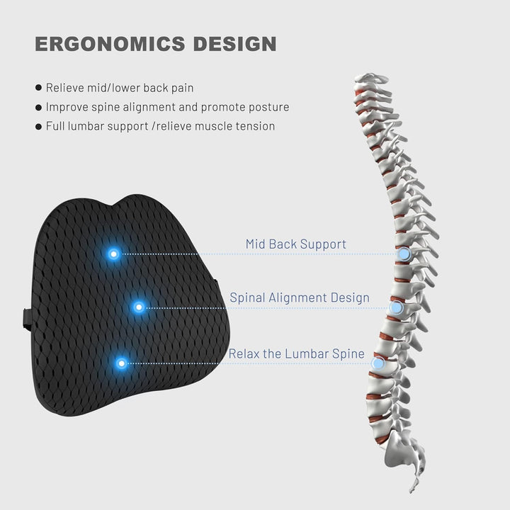 Livtribe Back Cushion, Memory Foam Lumbar Cushion Car, Ergonomic Lumbar Support Cushion pentru scaun de birou, scaun auto, scaun cu rotile (negru)