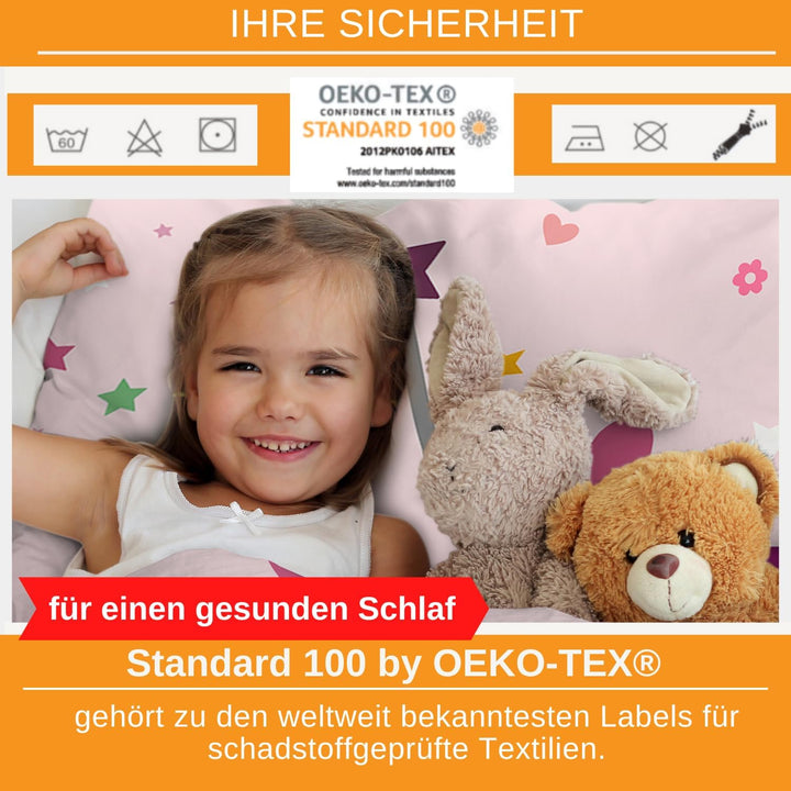 Aminata Kids Bettwäsche Feen Elfen 100X135 Cm Fee-Motiv Mädchen Baumwolle Fee Wende-Kinder-Bettwäsche-Set Prinzessin Herz-En YKK Reißverschluss Rosa - Kinderbettwäsche Fairy Einhorn Pferd