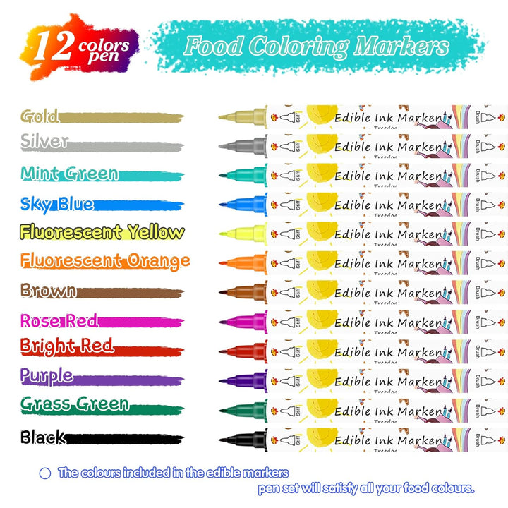 Lebensmittelfarbe Stifte Backen,12Pc Fondant Lebensmittelfarbstifte,Essbare Lebensmittel Stift,Diy Ostereier Geburtstag Zum Dekorieren,Lebensmittelfarbstoffe Gourmet-Schreiber Für Kuchen,Kekse,Dessert
