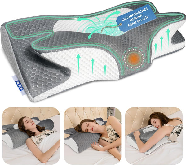 IDEA Pillow Pernă din spumă de memorie, pernă ergonomică Pernă ortopedică Durere de gât, pernă de dormit pentru dureri laterale de spate și abdominale, pernă pentru gât Pernă anti sforăit pentru adulți