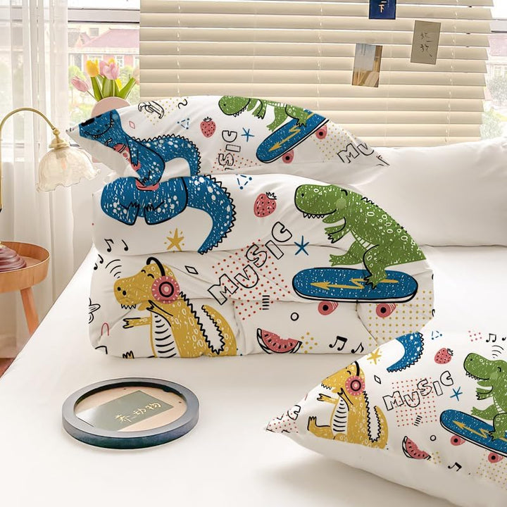 ZTYROLJ Dinosaurier Bettwäsche 135X200Cm Jungen, Bettbezug Mit Reißverschluss, Mikrofaser Bettwäsche Für 1 Person, Kinderbettwäsche Mit Kissenbezug 80X80Cm
