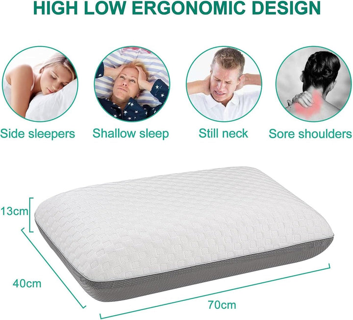 Fityou Pernă din spumă de memorie, pernă de sprijin pentru gât, pernă ergonomică de dormit, pernă de răcire, design cu două fețe, capac de pernă lavabil (67.5X40X13Cm)