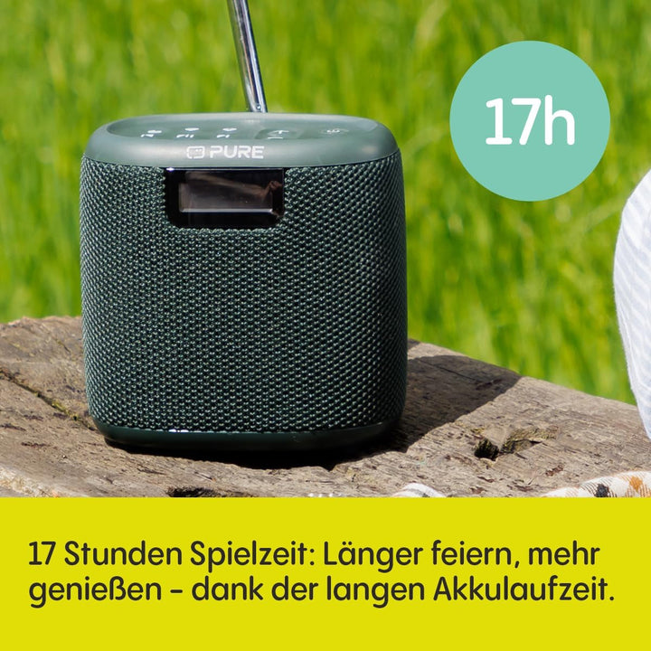 Pure Woodland Mini boxă de exterior cu Bluetooth și radio DAB+/FM (impermeabil IP67, robust, portabil, baterie 14H, perfect pentru grădină și camping) Verde