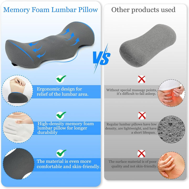 TFCIOD Pernă de susținere lombară, pernă de confort a coloanei vertebrale din spumă de memorie, pernă lombară, pernă de susținere a spatelui cu design ergonomic pentru ameliorarea durerii, pernă sciatică pentru pat, canapea, mașină (gri)
