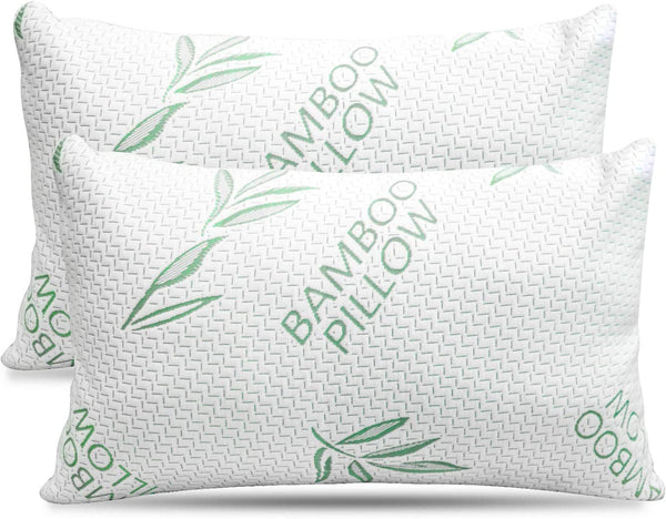 King Size 2 Pack Bamboo Pillow - Pernă de pat pentru dormit, reglabilă cu spumă de memorie mărunțită - spate, burtă, dormitor lateral, capac detașabil, răcire Hotel Down Alternative, King (2 bucăți)
